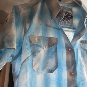 DIXXON WOMENS SHORT SLEEVE BAMBOO SNAP UP SIZE L